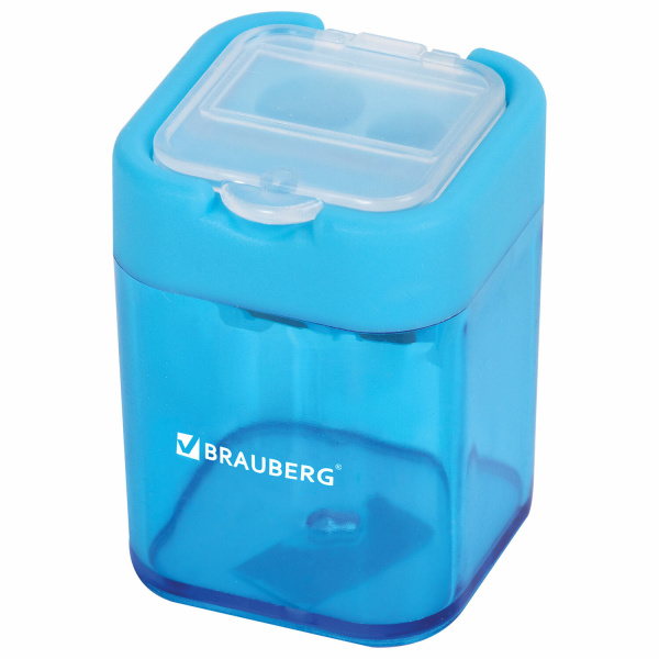 Точилка BRAUBERG "Peak", 2 отверстия для чернографитных карандашей (в том числе утолщенных), с контейнером, пластиковая, ассорти, 226945 - Точилки ручные