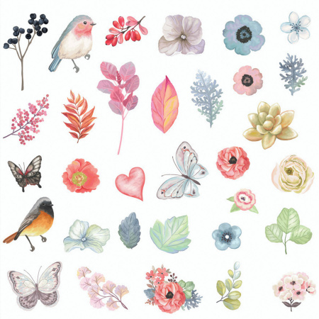 Наклейки для скрапбукинга ПРИРОДА из washi-бумаги, 64 штуки, 32 дизайна, ОСТРОВ СОКРОВИЩ, 662263 - Наклейки для творчества