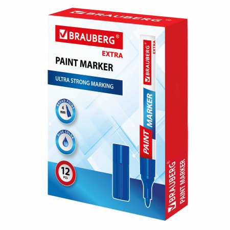 Маркер-краска лаковый EXTRA (paint marker) 4 мм, СИНИЙ, УСИЛЕННАЯ НИТРО-ОСНОВА, BRAUBERG, 151983 - Маркеры-краски лаковые