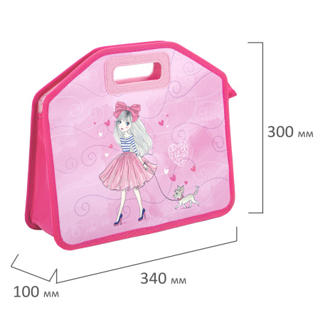 Папка-сумка ЮНЛАНДИЯ, 1 отделение, фетровые ручки, 34х30х11 см, "Girl and dog", 270997 - Папки-сумки с ручками