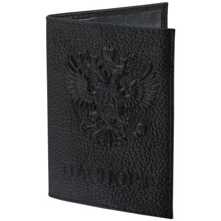 Обложка для паспорта натуральная кожа флоттер, "Герб", черная, BRAUBERG, 237198 - Обложки для паспорта
