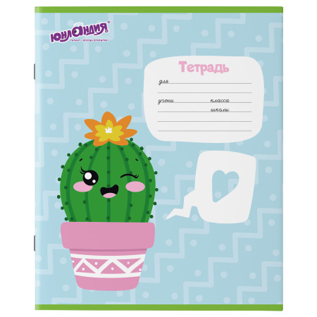 Тетрадь 12 л. ЮНЛАНДИЯ, линия, обложка картон, "КАКТУСИКИ", 106474 - Тетради 12-24 листов