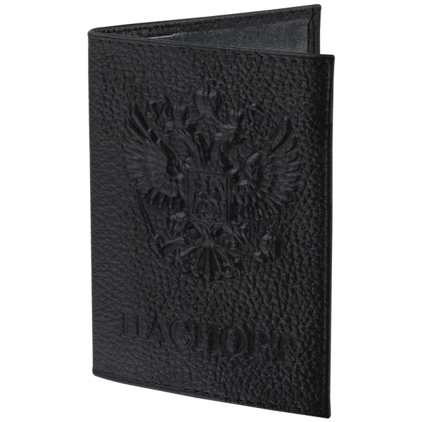 Обложка для паспорта натуральная кожа флоттер, "Герб", черная, BRAUBERG, 237198 - Обложки для паспорта