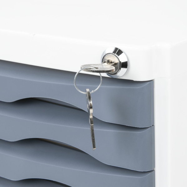 Бокс с замком и 5 выдвижными лотками, корпус и лотки серые, 235х300х355 мм, BRAUBERG "Office-Expert", 238048 - Блоки закрытых лотков для бумаг