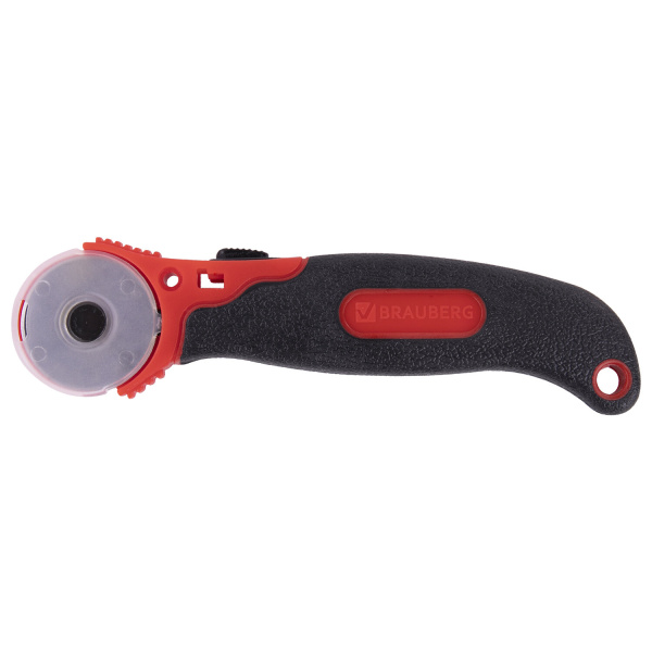 Нож раскройный роликовый 28 мм BRAUBERG, круглое лезвие, резиновые вставки, 238089 - Ножи специальные
