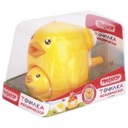 Точилка механическая ПИФАГОР "Цыпа", + ручная точилка, корпус ассорти, 228485 - Точилки механические
