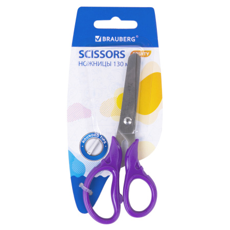 Ножницы BRAUBERG "FRUITY", 130 мм, ассорти, эргономичные ручки, закругленные лезвия, 236980 - Ножницы универсальные