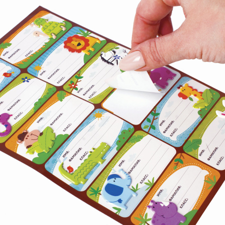 Наклейки для маркировки школьных принадлежностей "Зверушки", 12 штук, 14х21 см, ЮНЛАНДИЯ, 662708 - Наклейки