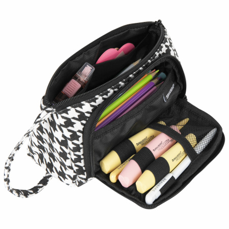 Пенал-косметичка BRAUBERG с ручкой, 1 откидная планка, полиэстер, 22x10х8 см, "Houndstooth", 271560 - Пеналы мягкие
