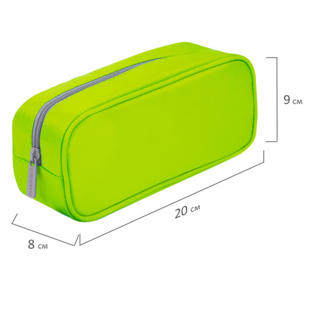 Пенал-косметичка BRAUBERG, мягкий, "KING SIZE NEON GREEN", 20х8х9 см, 229020 - Пеналы мягкие