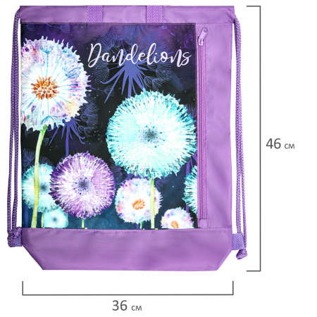 Мешок для обуви ЮНЛАНДИЯ с ручками, боковой карман на молнии, 46х36 см, "Flowers", 271065 - Мешки для обуви