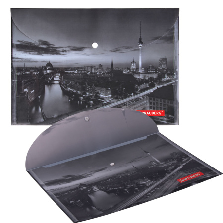 Папка-конверт с кнопкой BRAUBERG "NIGHT CITY", А4, 160 мкм, цветная печать, 228033 - Папки-конверты с кнопкой