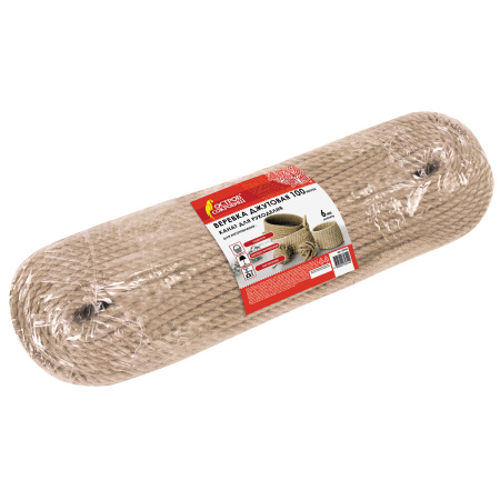 Веревка (канат) джутовая для рукоделия, декоративная, длина 100 м, d=6 мм, ОСТРОВ СОКРОВИЩ, 607952 - Веревки для рукоделия, декоративная