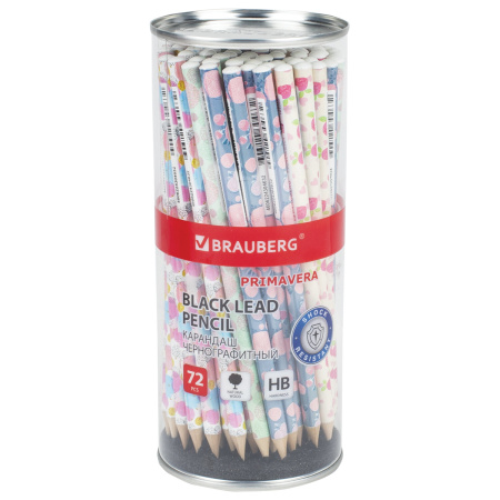 Карандаш чернографитный BRAUBERG "PRIMAVERA", 1 шт., HB, корпус ассорти, 181765 - Карандаши чернографитные