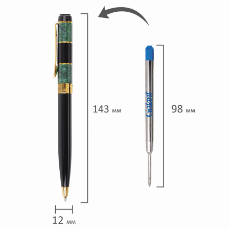 Ручка подарочная шариковая GALANT "Granit Green", корпус черный с темно-зеленым, золотистые детали, пишущий узел 0,7 мм, синяя, 140393 - Ручки шариковые подарочные