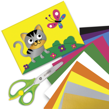 Картон цветной А4 немелованный (матовый), ВОЛШЕБНЫЙ, 10 листов 10 цветов, в папке, ПИФАГОР, 200х290 мм, "Котята", 129914 - Цветной и белый картон