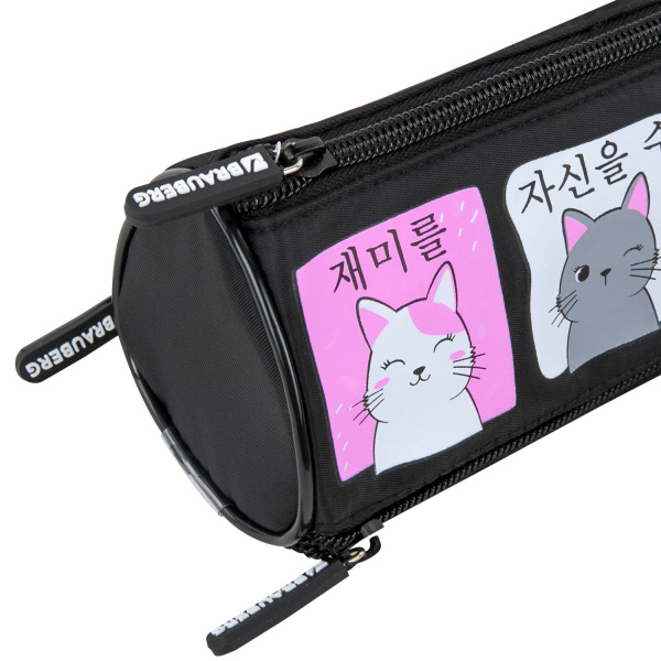 Пенал мягкий BRAUBERG, 3 отделения, нейлон, 21х7х7 см, "Anime Cats", 271580 - Пеналы мягкие