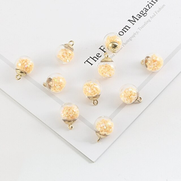 Подвеска стеклянная с желтыми звездами, диаметр 16 мм, 5 шт - Металлические украшения, подвески и шармы