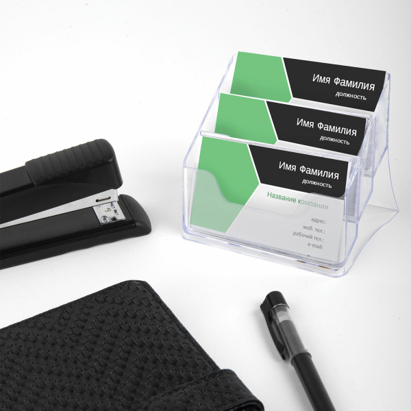 Подставка для визиток настольная BRAUBERG-CONTRACT, на 150 шт., 85х100х75 мм, 3 отделения, прозрачная, 235406 - Подставки для визиток