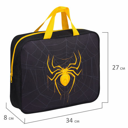 Папка на молнии с ручками BRAUBERG А4, 1 отделение, полиэстер, 80 мм, "Venomous spider", 271485 - Папки-сумки с ручками