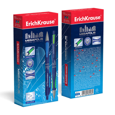 Ручка шариковая автоматическая ERICH KRAUSE "Megapolis Concept", СИНЯЯ, корпус синий, узел 0,7 мм, линия письма 0,35 мм, 31 - Ручки шариковые автоматические