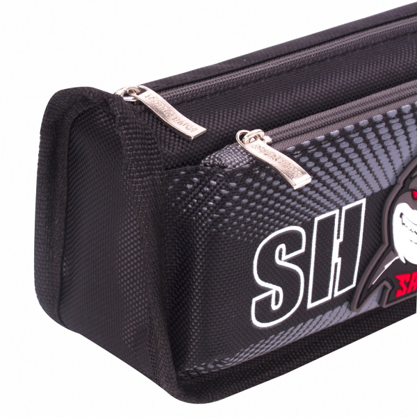 Пенал ЮНЛАНДИЯ, 2 отделения, полиэстер, "Shark", черный, 21х6х9 см, 270271 - Пеналы мягкие