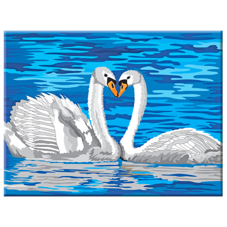 Раскраска по номерам А4 "Белые лебеди", С АКРИЛОВЫМИ КРАСКАМИ, на картоне, кисть, ЮНЛАНДИЯ, 664156 - Картины по номерам