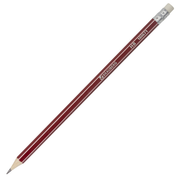 Карандаши чернографитные BRAUBERG НАБОР 12 шт., "ZTX", HB, с резинкой, красный корпус, картонная упаковка, 180671 - Карандаши чернографитные