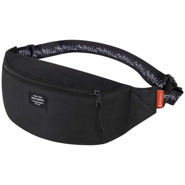 Сумка на пояс BRAUBERG RIO, два отделения, черная с белым, 38х12х8 см, 271692
