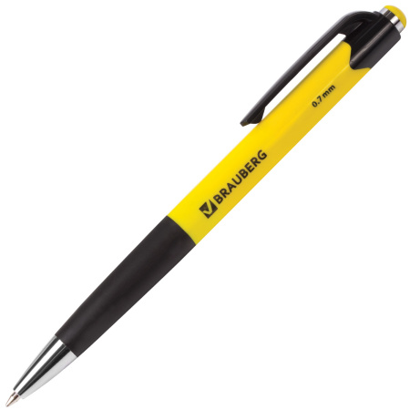 Ручка шариковая автоматическая с грипом BRAUBERG "Concept", СИНЯЯ, корпус ассорти, узел 0,7 мм, линия письма 0,35 мм, 141156 - Ручки шариковые автоматические