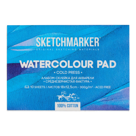 Альбом для акварели SKETCHMARKER 300г/кв.м 125х180мм 10л. склейка среднее зерно хлопок 100%