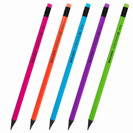 Набор карандашей чернографитных BRAUBERG "ULTRA COLOR" 12 шт., HB, с ластиком, пластиковые, 181710 - Карандаши чернографитные