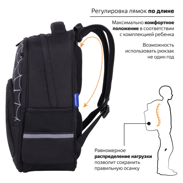 Рюкзак BRAUBERG SOFT, 2 отделения, 3 кармана, "Dangerous spider", СВЕТЯЩИЙСЯ, 40х31х15 см, 270612 - Рюкзаки для начальной и средней школы