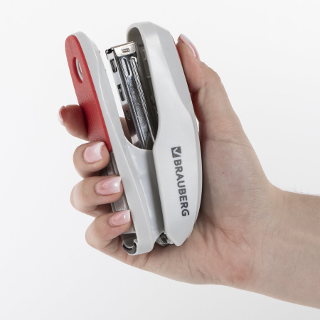 Степлер №24/6, 26/6 BRAUBERG "Extra", до 30 листов, серо-красный, 229088 - Степлеры настольные