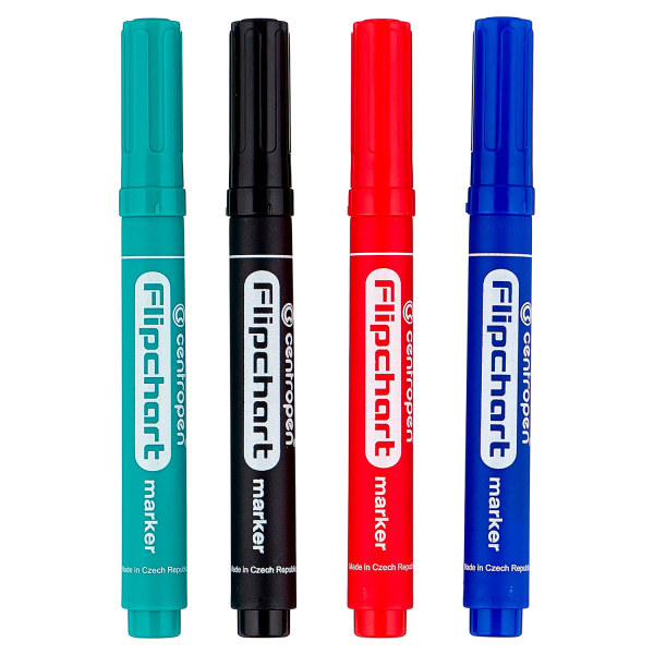 Маркеры для бумажного флипчарта CENTROPEN, НАБОР 4 ЦВЕТА, НЕПРОПИТЫВАЮЩИЕ, 2,5 мм, 8550/4, 5 8550 0402 - Маркеры для флипчартов