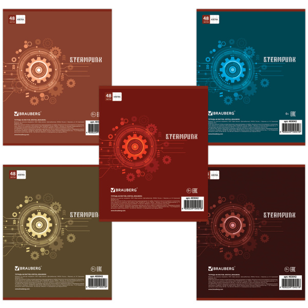 Тетрадь А5, 48 л., BRAUBERG скоба, клетка, металлизированный картон, "ВРЕМЯ", 1 шт, 403042 - Тетради 40-48 листов