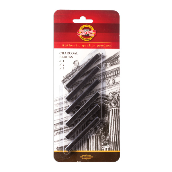 Уголь прессованный KOH-I-NOOR, набор 6 шт., квадратное сечение, 3 градации твердости, 8683123001BL - Мел, графит, сепия, сангина, соус, уголь художественные