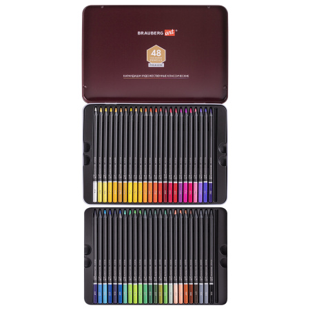Карандаши цветные художественные BRAUBERG ART PREMIERE, НАБОР 48 цветов, 4 мм, металл кейс, 181694 - Карандаши цветные и акварельные профессиональные