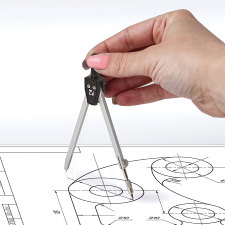 Готовальня BRAUBERG "Architect", 9 предметов: циркуль + измер + кронциркуль, рейсфедер + держатель, 2 вставки, удлинитель, грифель, 210353 - Циркули и готовальни