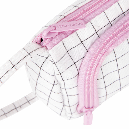 Пенал-косметичка BRAUBERG с ручкой, 1 откидная планка, полиэстер, 22x10х8 см, "Checkered white", 271558 - Пеналы мягкие