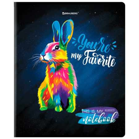 Тетрадь А5, 48 л., BRAUBERG, скоба, клетка, матовая ламинация, выборочный лак, "Animals Pop-Art", 1 шт, 404374 - Тетради 40-48 листов