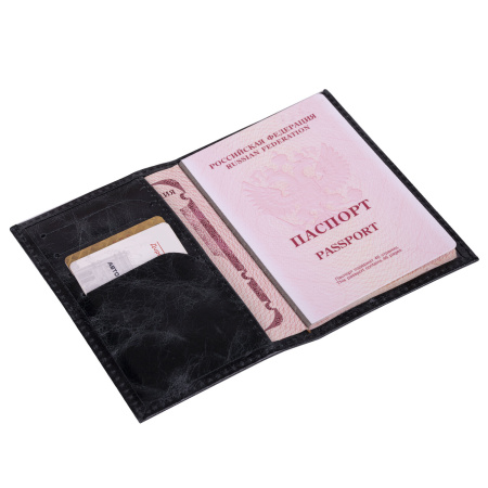 Обложка для паспорта натуральная кожа пулап, "Passport", кожаные карманы, черная, BRAUBERG, 238198 - Обложки для паспорта