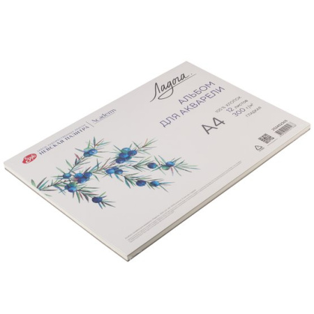 Альбом-склейка для акварели "Ладога", 300 г/м2, А4, 100% хлопок, 12 листов, гладкая - Альбомы и бумага для акварели и масла