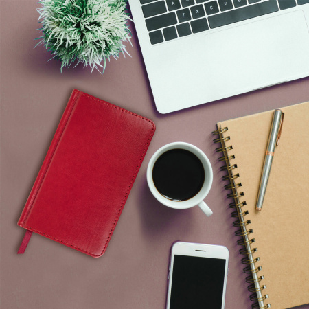 Еженедельник недатированный МАЛЫЙ ФОРМАТ 95х155 мм А6 BRAUBERG "Rainbow", под кожу, 64 л., красный, 114484 - Еженедельники