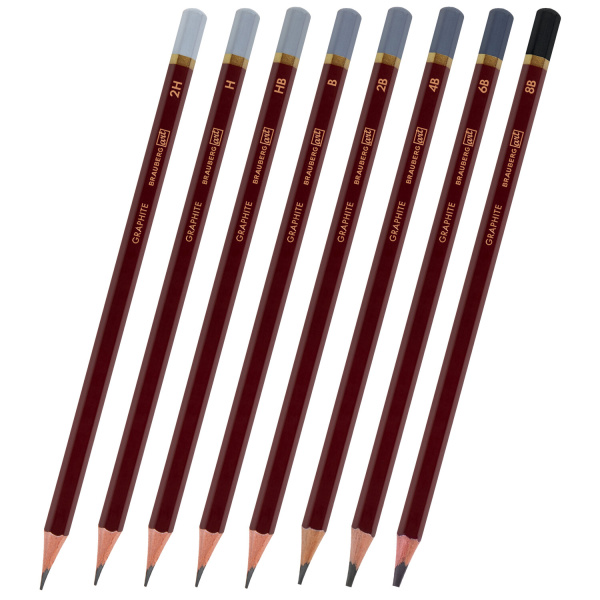 Карандаши чернографитные художественные 2H-8B, НАБОР 8 шт., В ПЕНАЛЕ, BRAUBERG ART "PREMIERE", 181894 - Карандаши чернографитные