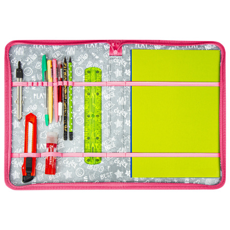 Папка для труда на молнии BRAUBERG А4 с ручкой, 1 отделение, картон, органайзер, "Smiling bear", 270990 - Папки для тетрадей и уроков труда