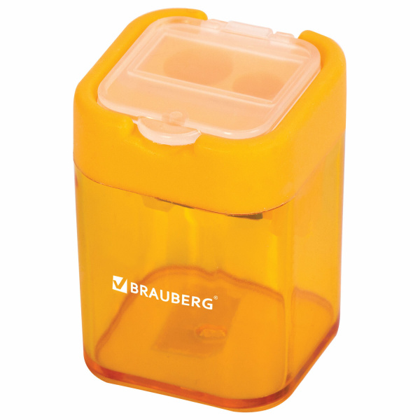 Точилка BRAUBERG "Peak", 2 отверстия для чернографитных карандашей (в том числе утолщенных), с контейнером, пластиковая, ассорти, 226945 - Точилки ручные