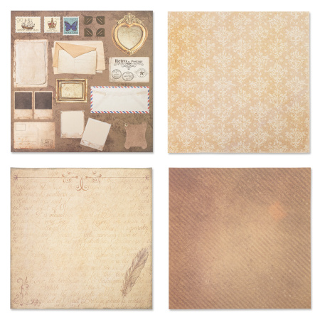 Бумага для скрапбукинга 30х30 см "Ретро", двусторонняя, 12 листов, 12 дизайнов, 180 г/м2, ОСТРОВ СОКРОВИЩ, 662767 - Наборы бумаги