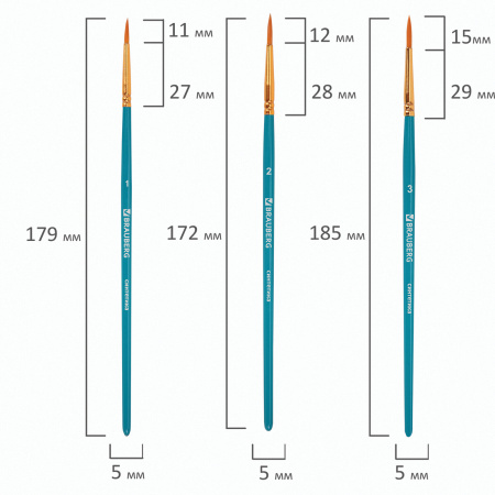 Кисти синтетика BRAUBERG, НАБОР 10 шт., синие (Круглые; Овальные; Плоские; Лайнеры), 201030 - Кисти для рисования