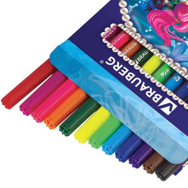 Фломастеры BRAUBERG "Морские легенды", 12 цветов, вентилируемый колпачок, картонная упаковка с блестками, 150552 - Фломастеры классические